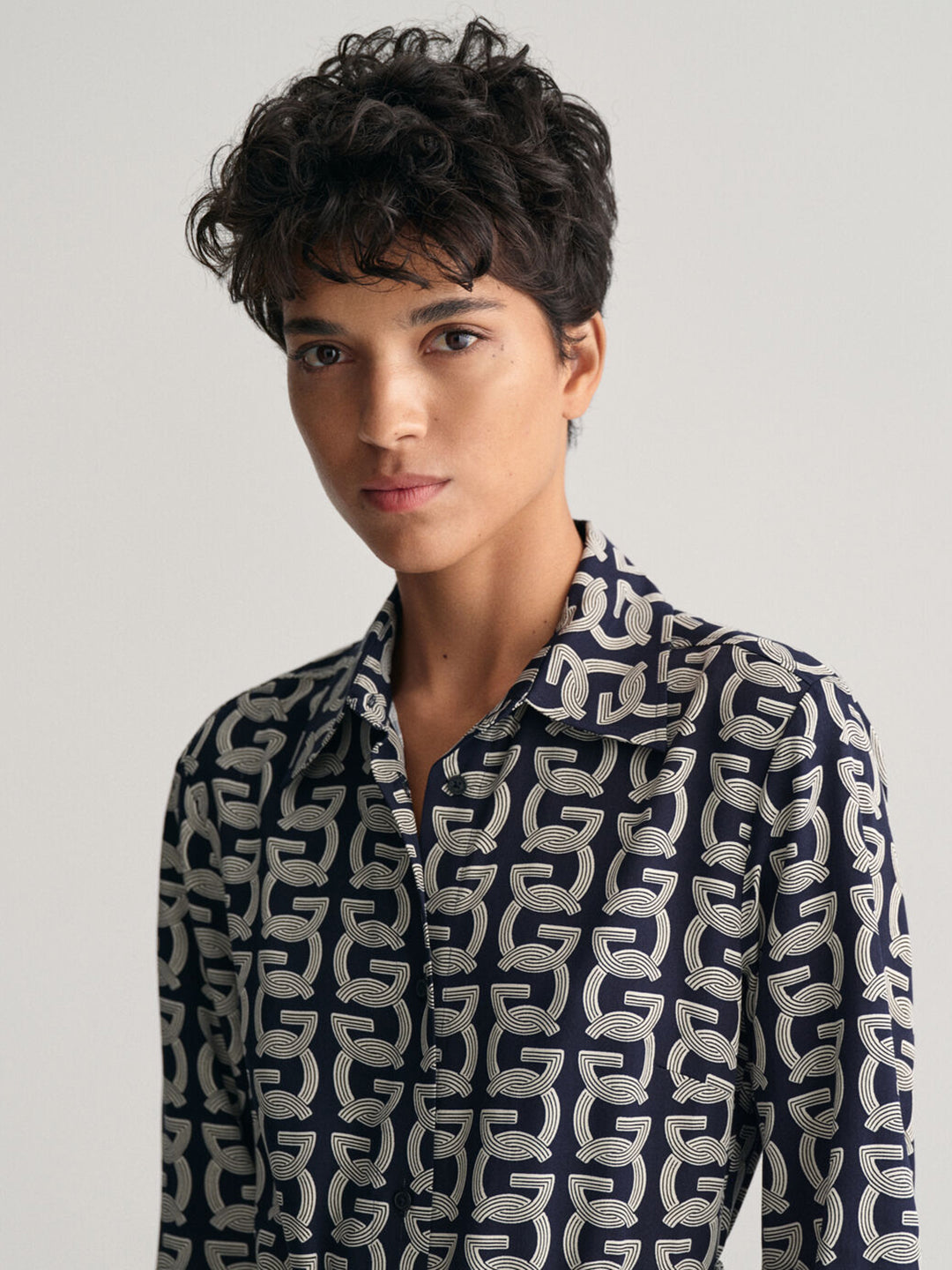 Gant Women Navy Blue Printed Shirt Collar Full Sleeves Dress