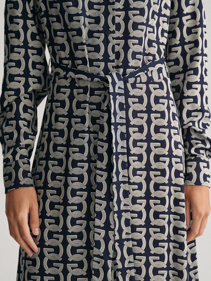 Gant Women Navy Blue Printed Shirt Collar Full Sleeves Dress