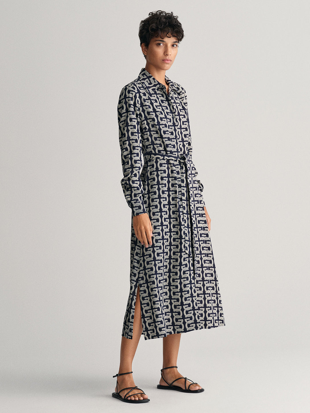 Gant Women Navy Blue Printed Shirt Collar Full Sleeves Dress