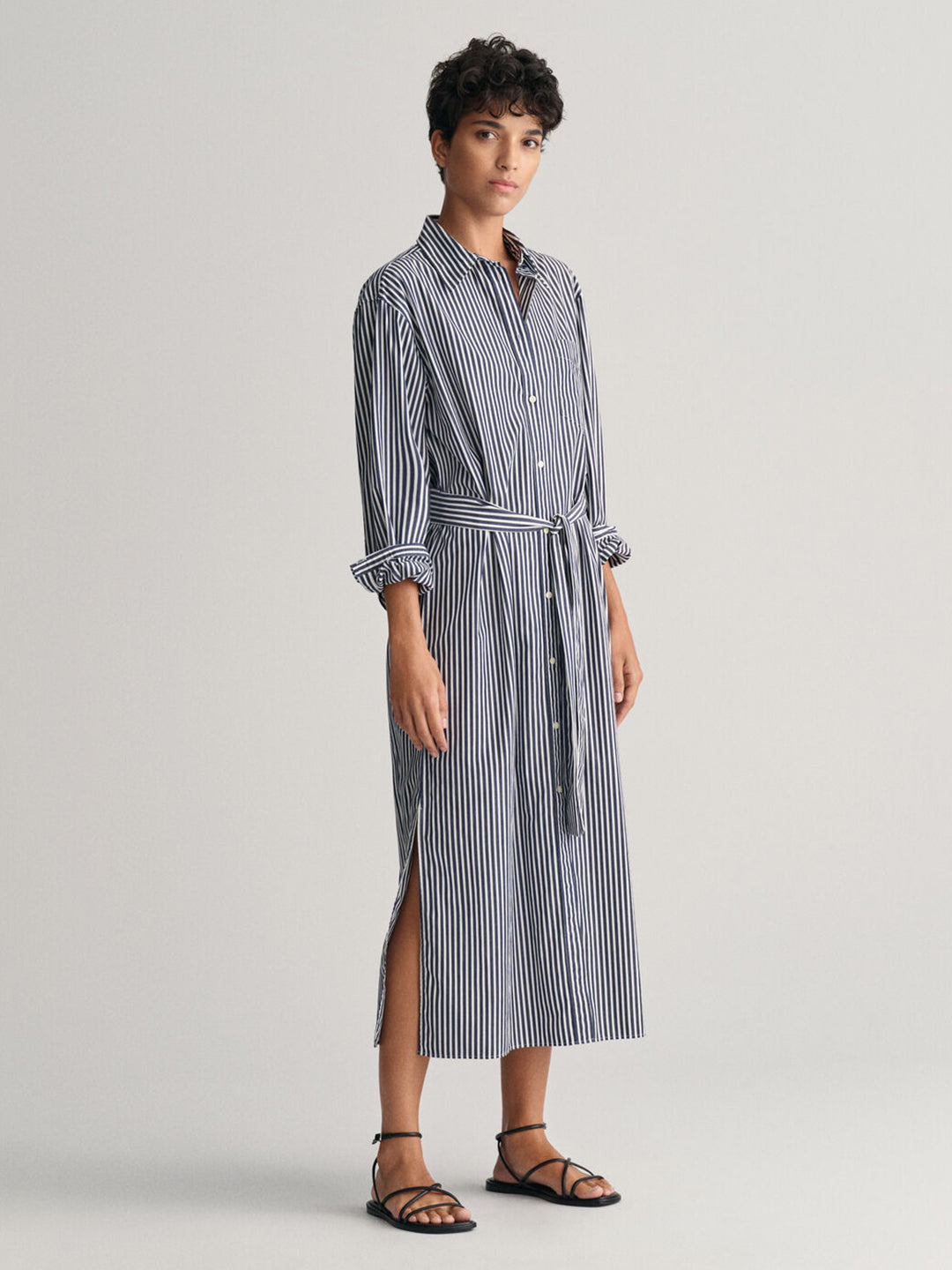 Gant Women Blue Striped Shirt Collar Full Sleeves Dress