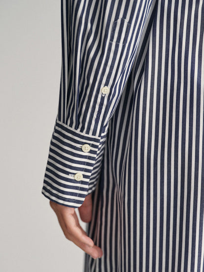 Gant Women Blue Striped Shirt Collar Full Sleeves Dress