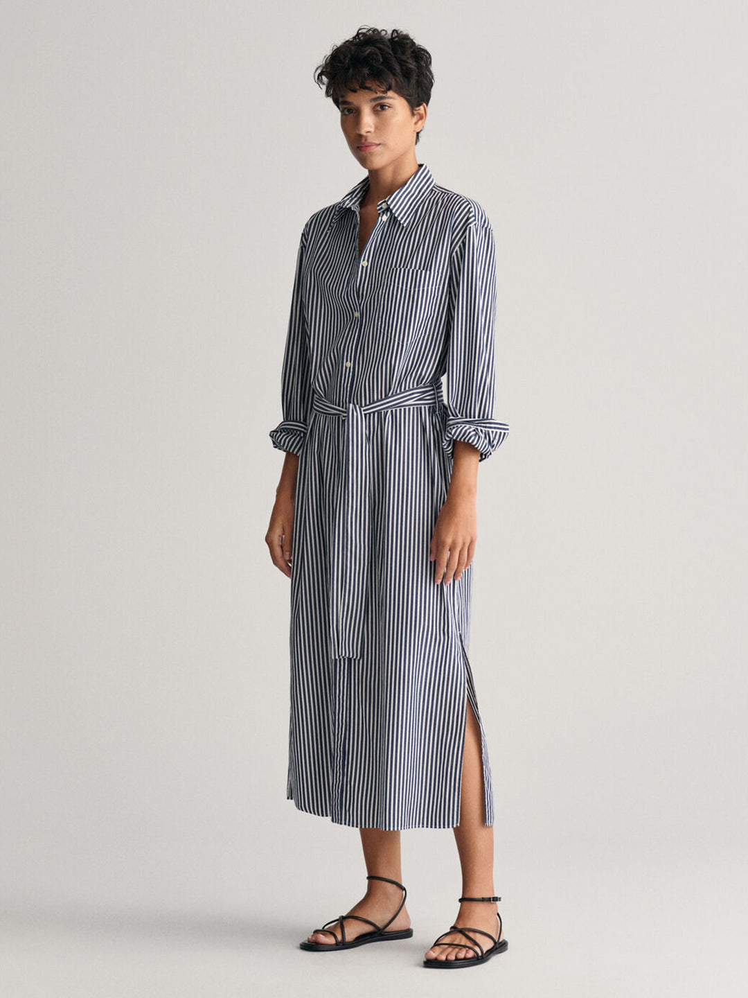 Gant Women Blue Striped Shirt Collar Full Sleeves Dress