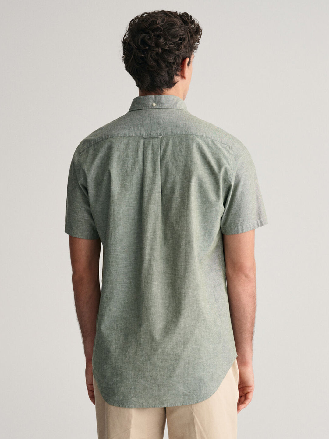 Gant Men Green Solid Button Down Collar Short Sleeves Linen Shirt