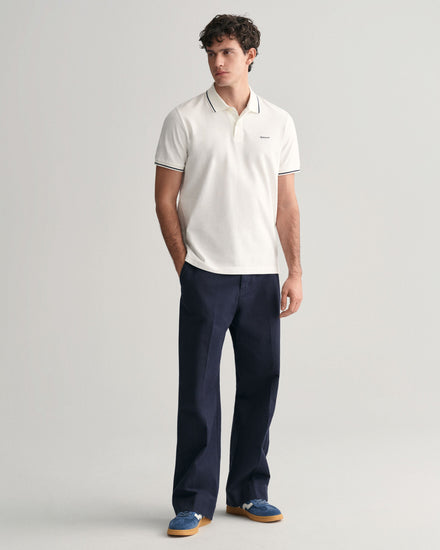 Gant Men White Solid Polo Collar Short Sleeves T-Shirt