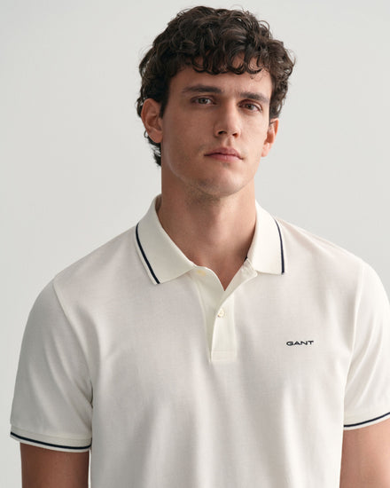 Gant Men White Solid Polo Collar Short Sleeves T-Shirt