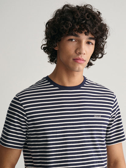 Gant Men Blue Striped Round Neck Short Sleeves T-Shirt