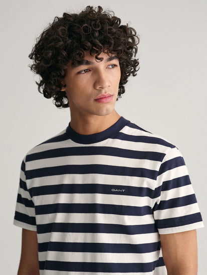 Gant Men Blue Striped Round Neck Short Sleeves T-Shirt