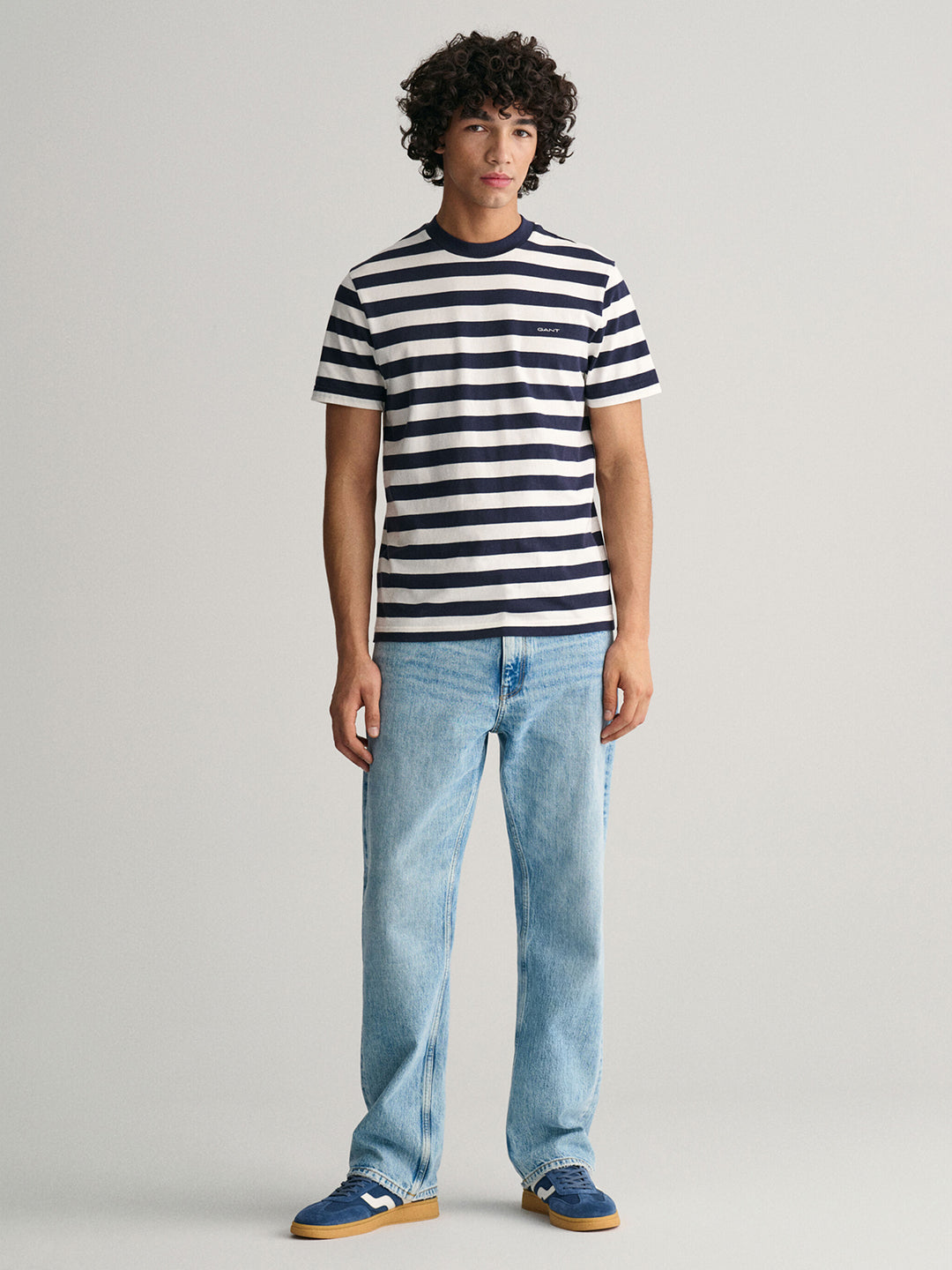 Gant Men Blue Striped Round Neck Short Sleeves T-Shirt