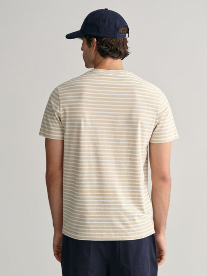 Gant Men Beige Striped Round Neck Short Sleeves T-Shirt