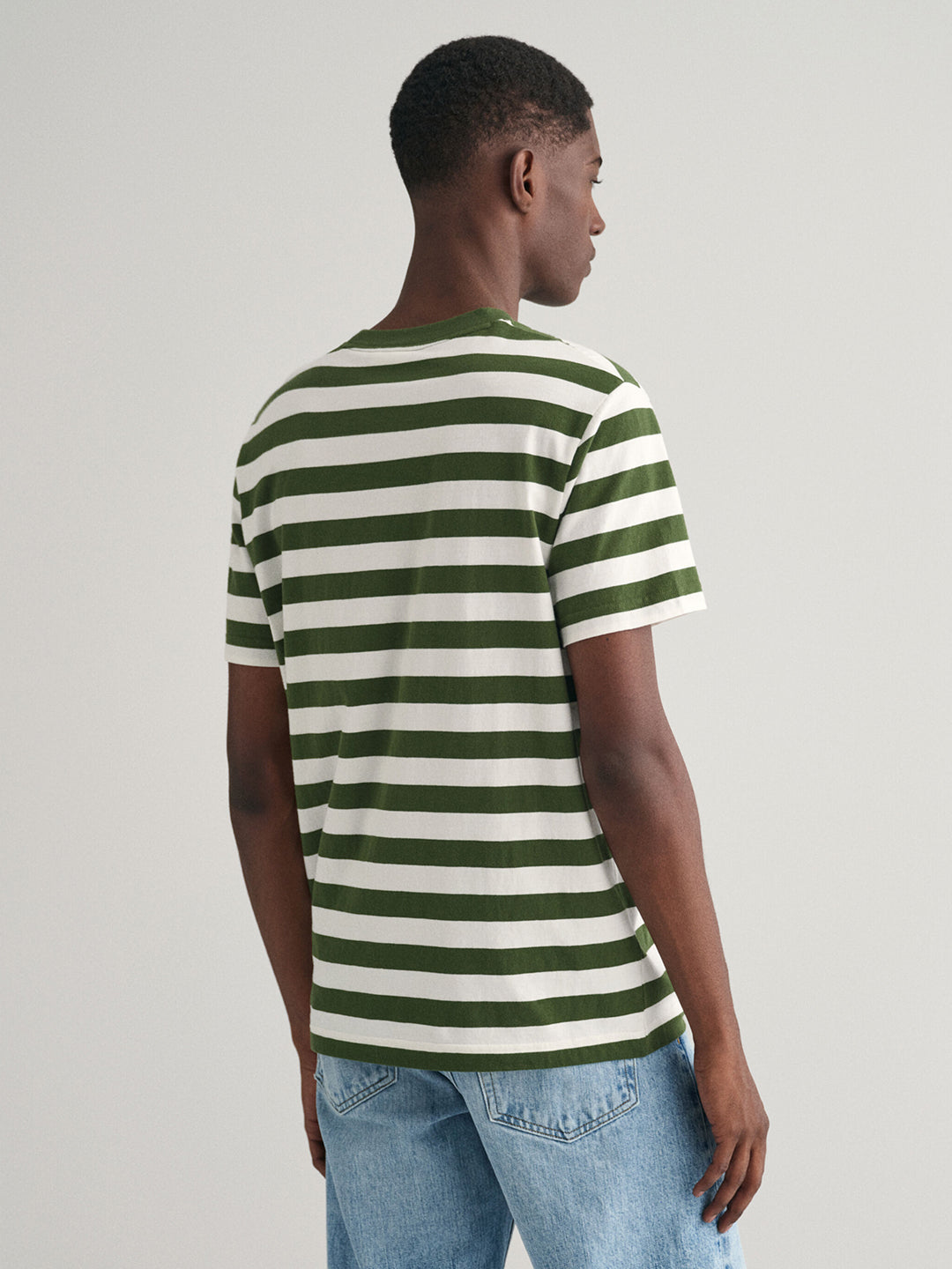 Gant Men Green Striped Round Neck Short Sleeves T-Shirt