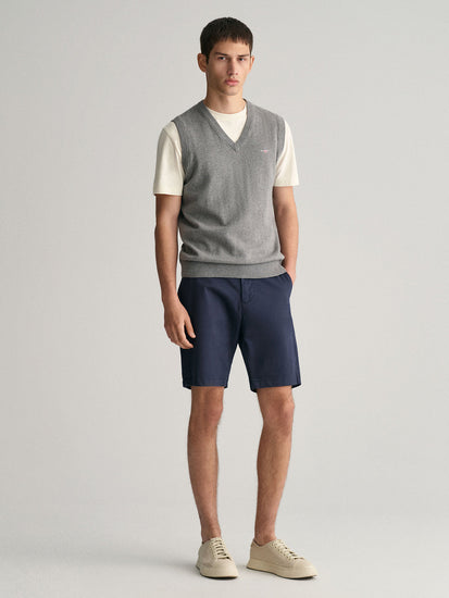 Gant Men Blue Solid Slim Fit Mid-Rise Shorts