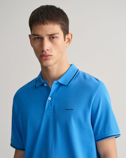 Gant Men Blue Solid Polo Collar Short Sleeves T-Shirt