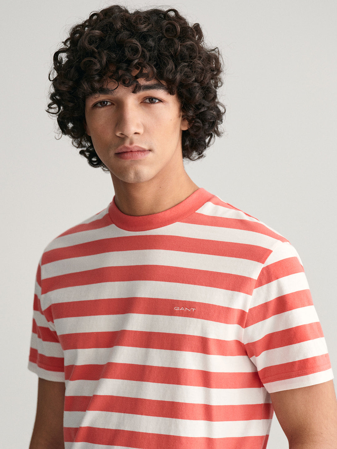 Gant Men Pink Striped Round Neck Short Sleeves T-Shirt